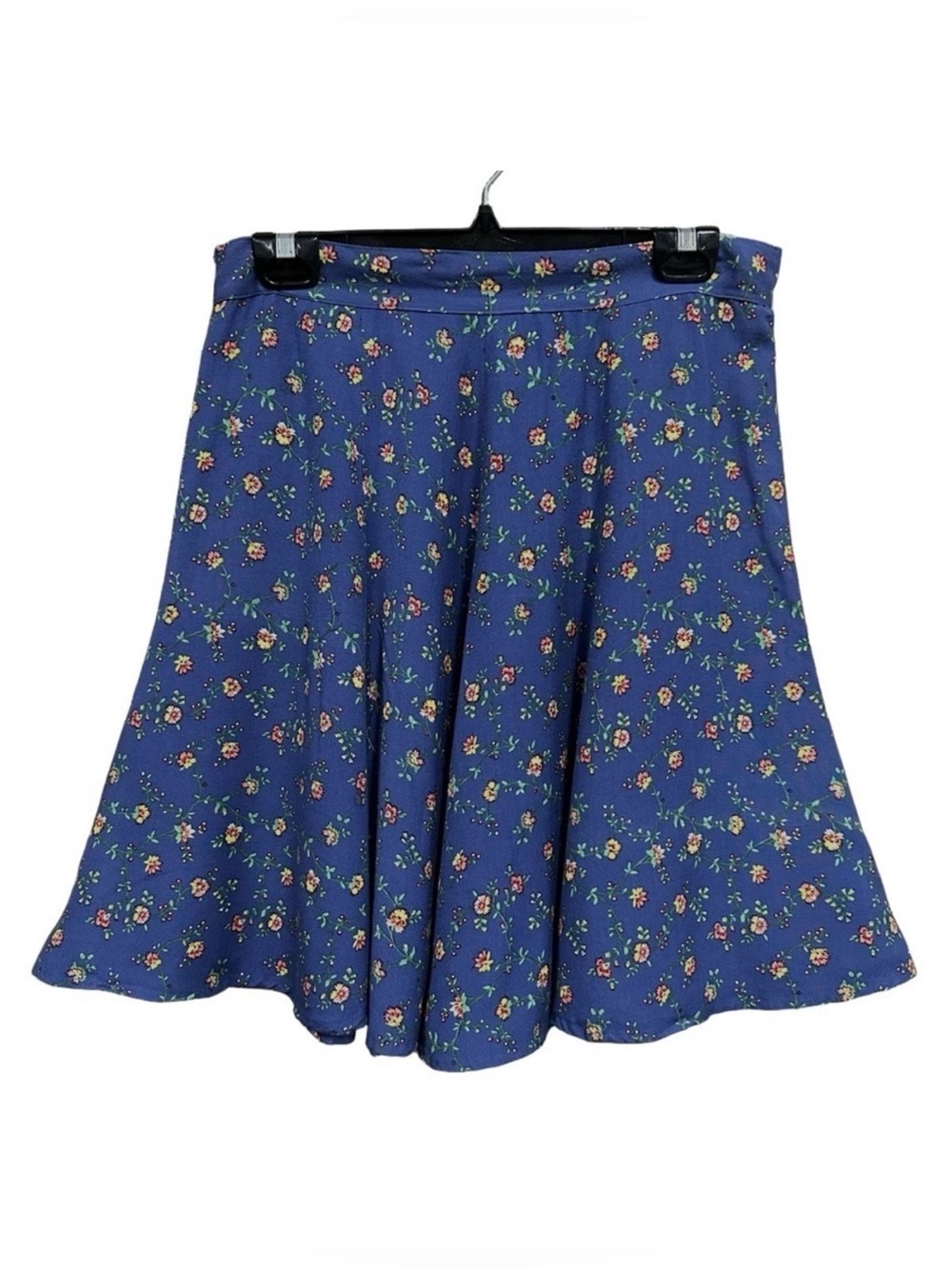 Vintage 90s blue floral ditsy print full Aline rayon skirt Size 10 Cottagecore